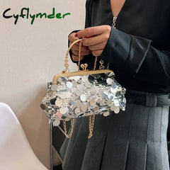 Women Luxury Evening Clutch Bag Wedding Golden Sequins Clutch Purse Chain Shoulder Bags Small Party Handbag With Metal Handle