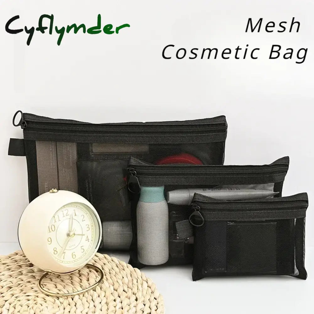 Cyflymder Women Mesh Cosmetic Bag Travel Storage Makeup Bag Organizer Female Make Up Pouch Portable Small Large