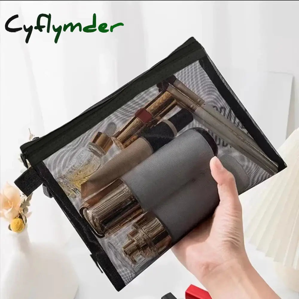 Cyflymder Women Mesh Cosmetic Bag Travel Storage Makeup Bag Organizer Female Make Up Pouch Portable Small Large