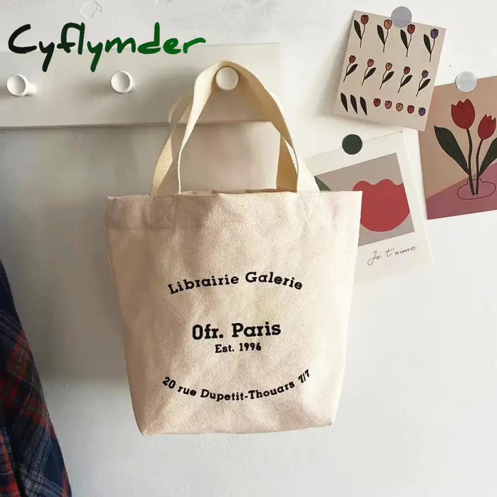 Cyflymder Women Mini Tote Handbag Korean Style Letter Print Canvas Shopping Bag For Boutique Female