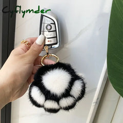 Cyflymder Women New Cat Claw Faux Fur Key Chain Charm Fashion Plush Bear Paw Car Keychain Bag