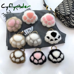 Cyflymder Women New Cat Claw Faux Fur Key Chain Charm Fashion Plush Bear Paw Car Keychain Bag