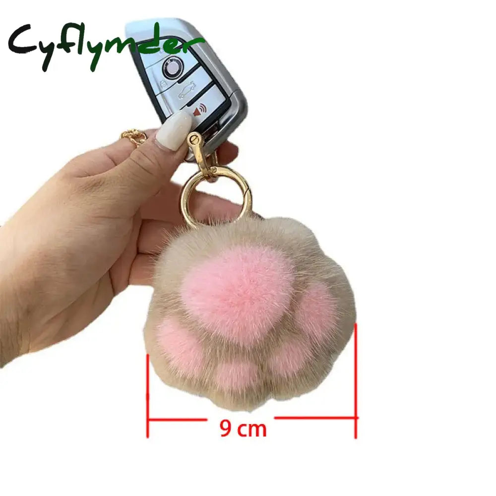 Cyflymder Women New Cat Claw Faux Fur Key Chain Charm Fashion Plush Bear Paw Car Keychain Bag