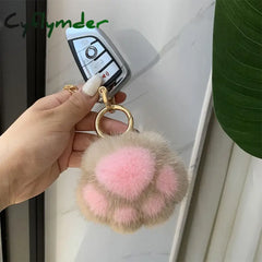 Cyflymder Women New Cat Claw Faux Fur Key Chain Charm Fashion Plush Bear Paw Car Keychain Bag