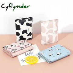 Cyflymder Women New Fashion Wallet Pu Leather Cartoon Cow Cattle Short Ladies Multi-Card Slot Coin