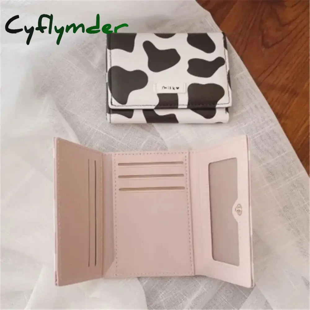 Cyflymder Women New Fashion Wallet Pu Leather Cartoon Cow Cattle Short Ladies Multi-Card Slot Coin