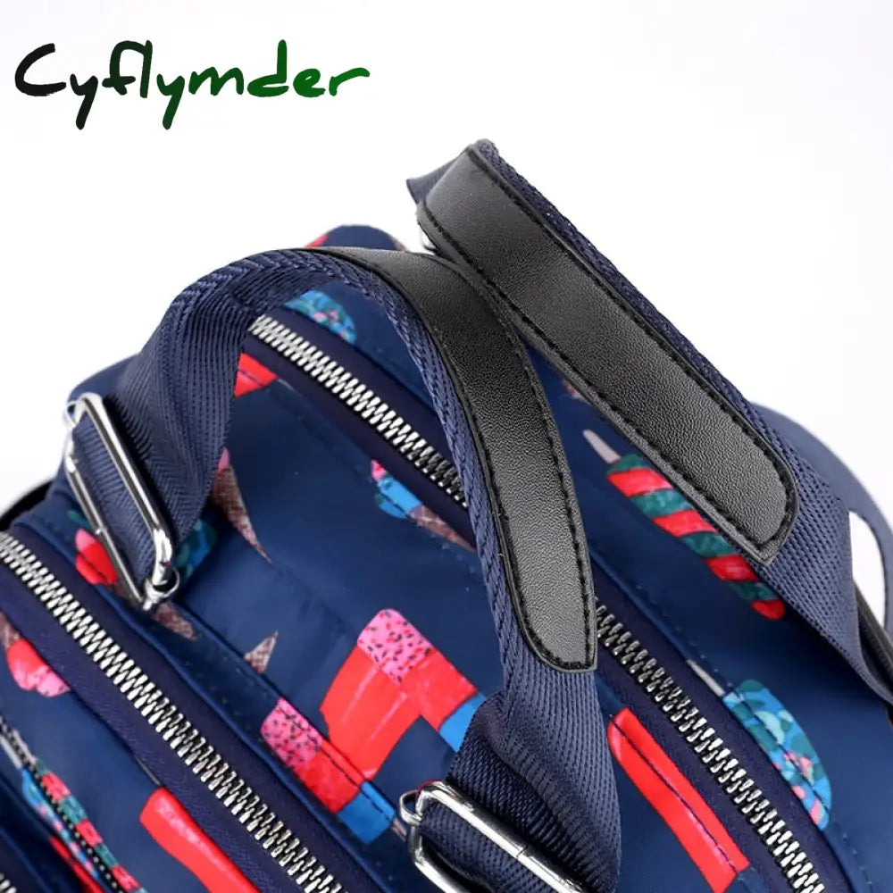 Cyflymder Women Nylon Backpack Waterproof Female Designer Shoulder Bag Cartoon Printing Rucksack