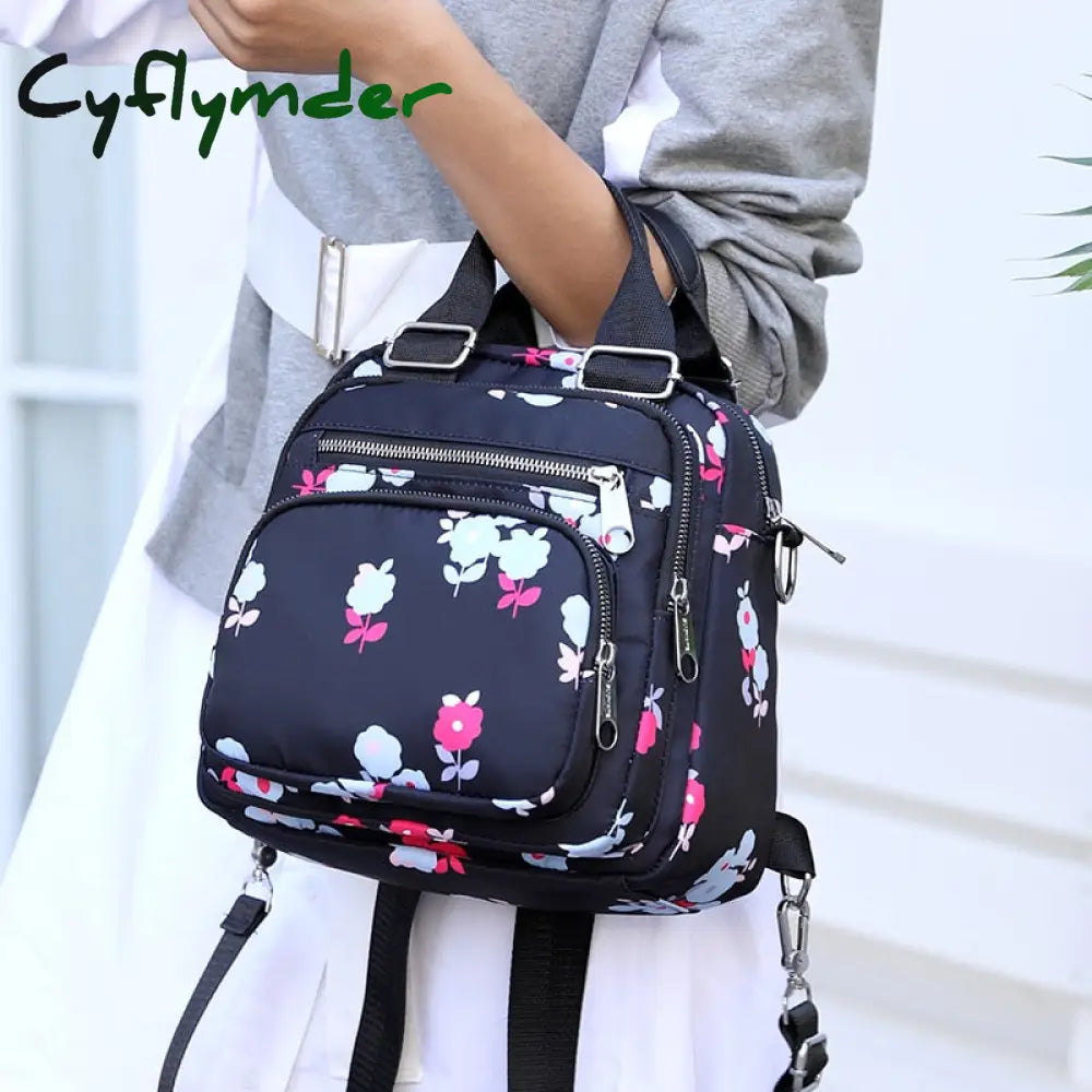 Cyflymder Women Nylon Backpack Waterproof Female Designer Shoulder Bag Cartoon Printing Rucksack