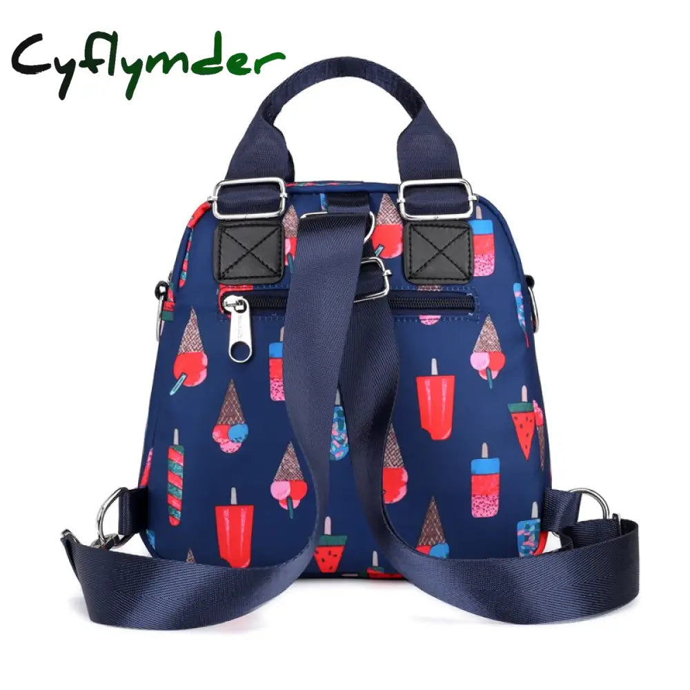 Cyflymder Women Nylon Backpack Waterproof Female Designer Shoulder Bag Cartoon Printing Rucksack