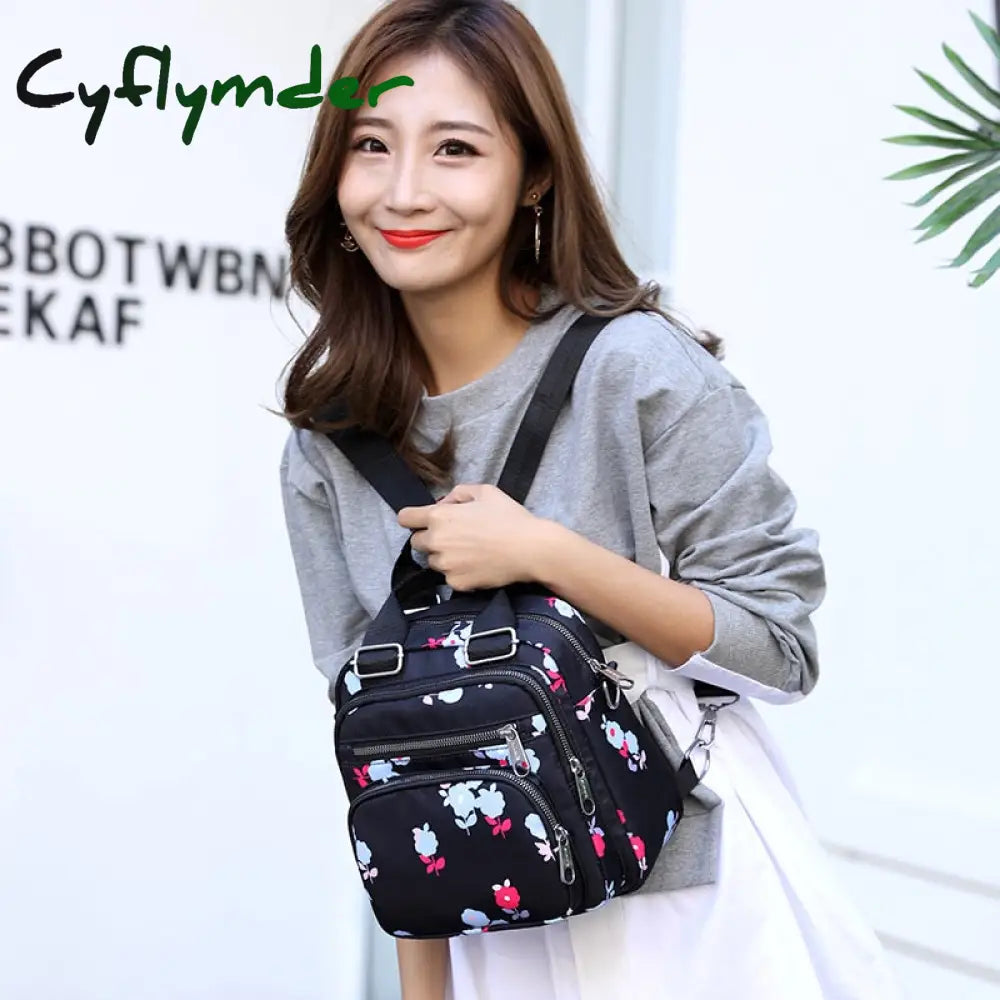 Cyflymder Women Nylon Backpack Waterproof Female Designer Shoulder Bag Cartoon Printing Rucksack