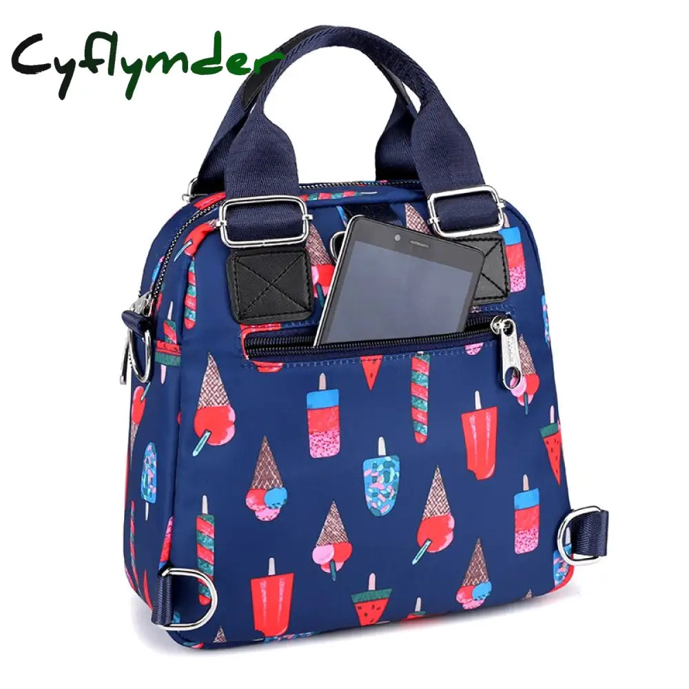 Cyflymder Women Nylon Backpack Waterproof Female Designer Shoulder Bag Cartoon Printing Rucksack