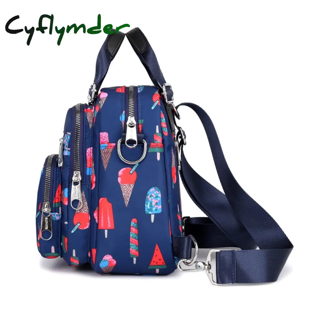 Cyflymder Women Nylon Backpack Waterproof Female Designer Shoulder Bag Cartoon Printing Rucksack