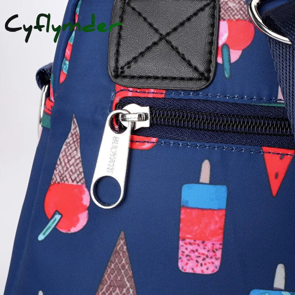 Cyflymder Women Nylon Backpack Waterproof Female Designer Shoulder Bag Cartoon Printing Rucksack