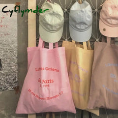 Cyflymder Women Ofr Paris French Letters Print Canvas Bag Thin Cloth Shopping Female Eco Handbag