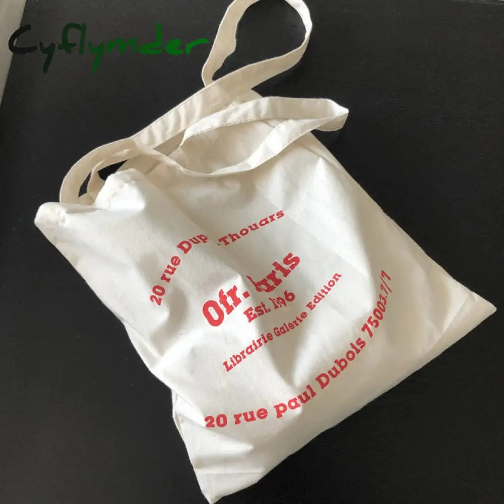 Cyflymder Women Ofr Paris French Letters Print Canvas Bag Thin Cloth Shopping Female Eco Handbag