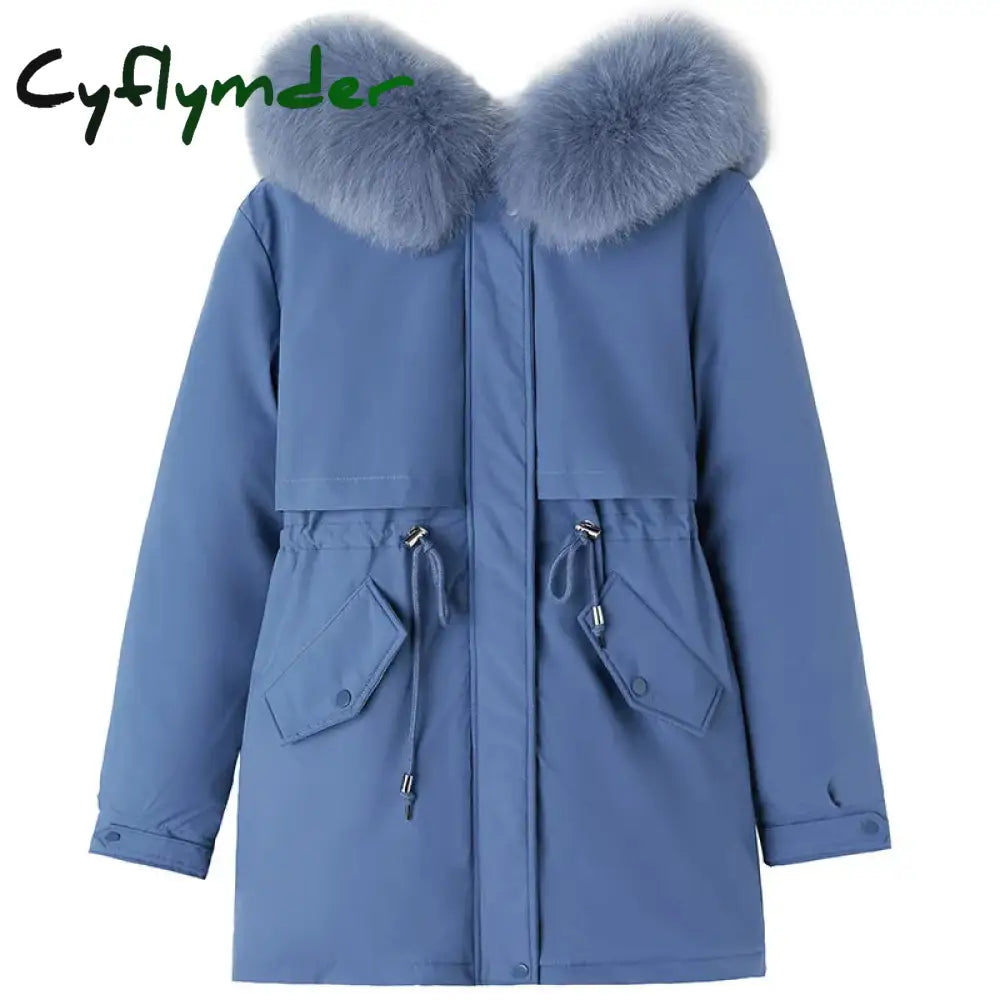 Cyflymder Women Parka Fashion Long Coat Wool Liner Hooded Parkas New Winter Jacket Slim With Fur