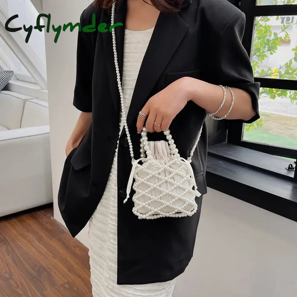 Cyflymder Women Pearl Bag Small Mini Tote Bucket Woven Crossbody Hand Bags For Coin Purse Wallet