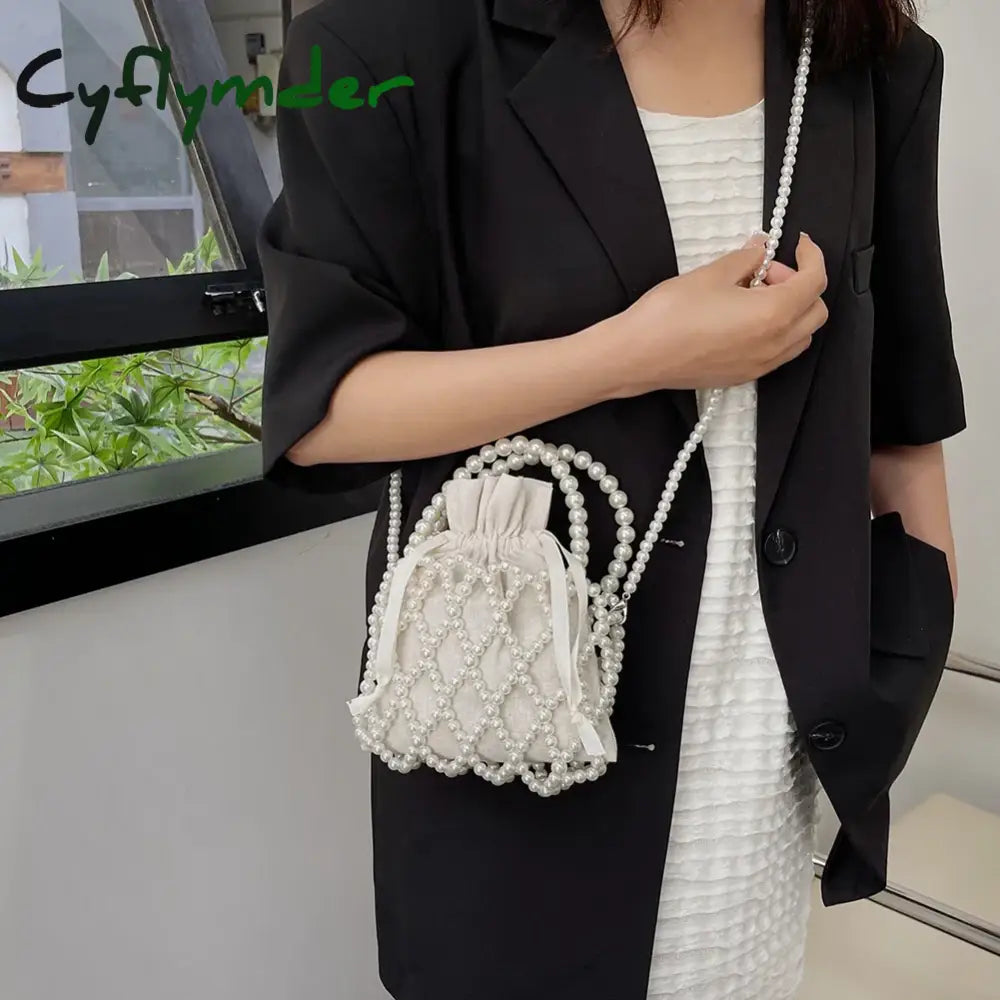 Cyflymder Women Pearl Bag Small Mini Tote Bucket Woven Crossbody Hand Bags For Coin Purse Wallet