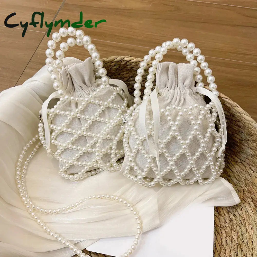 Women Pearl Bag Small Mini Tote Bucket Bag Woven Crossbody Hand Bags for Women Coin Purse Wallet Handbag Ladies Shoulder Bags