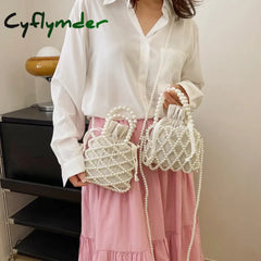 Cyflymder Women Pearl Bag Small Mini Tote Bucket Woven Crossbody Hand Bags For Coin Purse Wallet