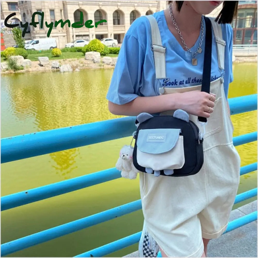 Cyflymder Women Personality Cute Frog Small Round Bag New Korean Canvas Female Ins Student Shoulder