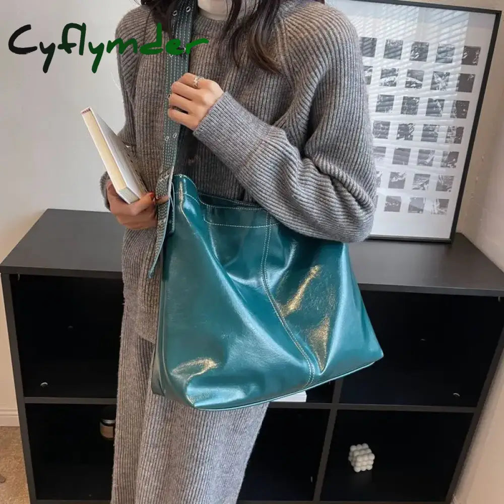 Cyflymder Women Pu Bag Vintage Zipper Soft High-Capacity Tote Shoulder Purses And Handbags Office