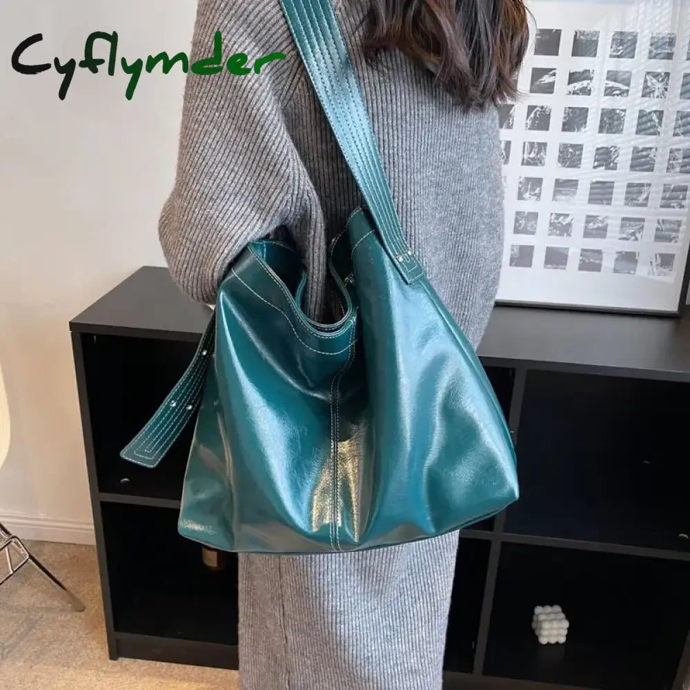 Cyflymder Women Pu Bag Vintage Zipper Soft High-Capacity Tote Shoulder Purses And Handbags Office