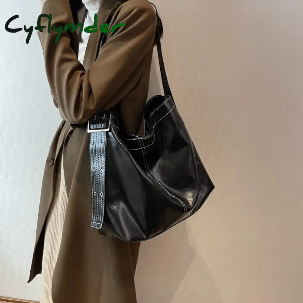 Cyflymder Women Pu Bag Vintage Zipper Soft High-Capacity Tote Shoulder Purses And Handbags Office