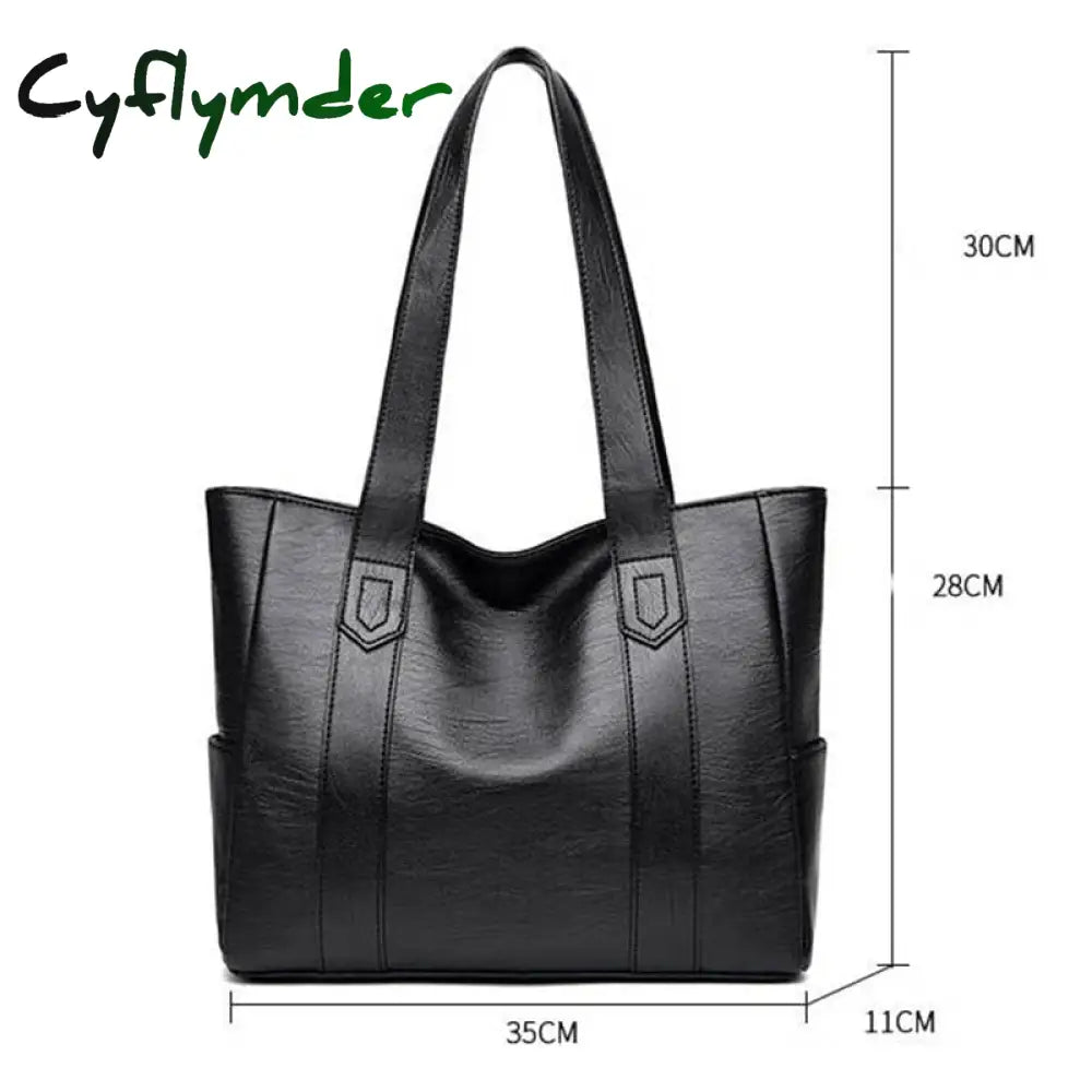 Cyflymder Women Pu Leather Handbags Fashion Big Capacity Tote Bags Retro Designer Double Strap