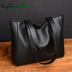 Cyflymder Women Pu Leather Handbags Fashion Big Capacity Tote Bags Retro Designer Double Strap