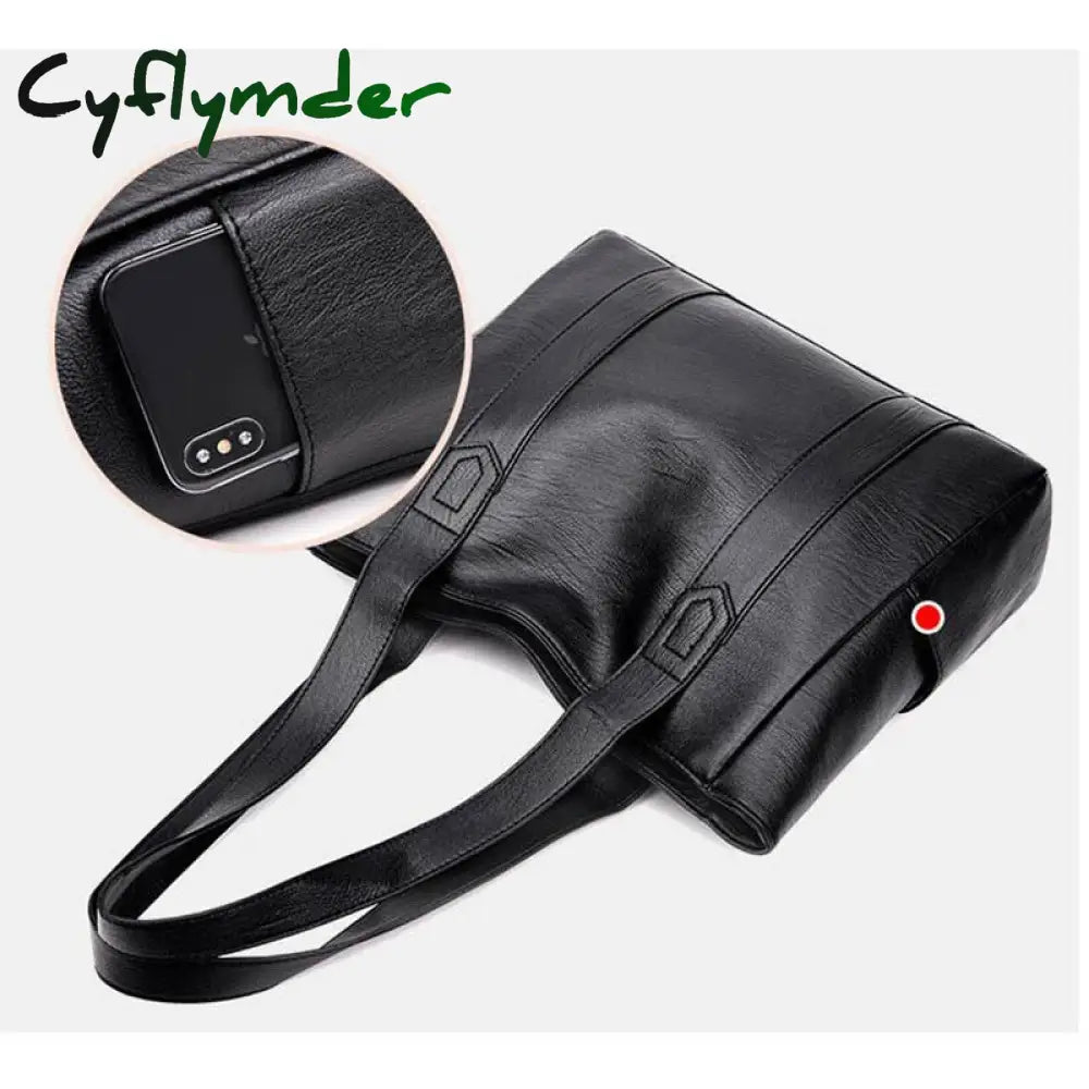 Cyflymder Women Pu Leather Handbags Fashion Big Capacity Tote Bags Retro Designer Double Strap