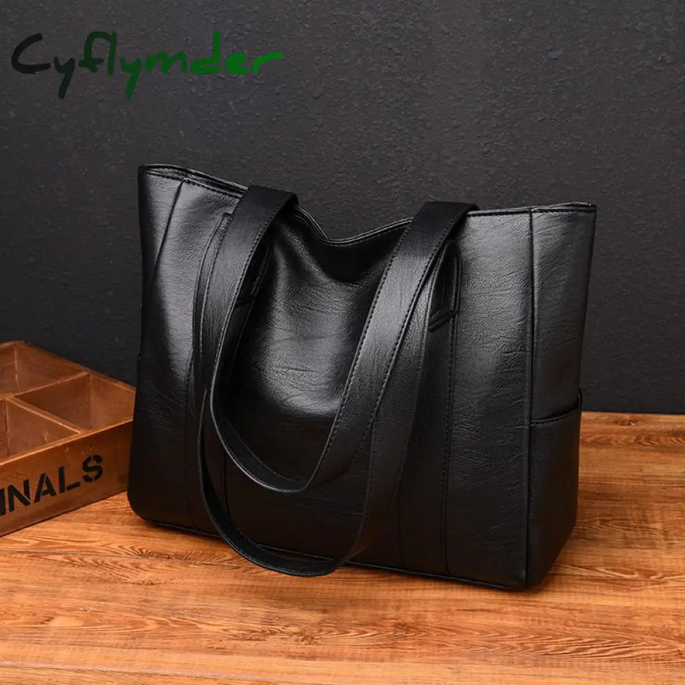 Cyflymder Women Pu Leather Handbags Fashion Big Capacity Tote Bags Retro Designer Double Strap