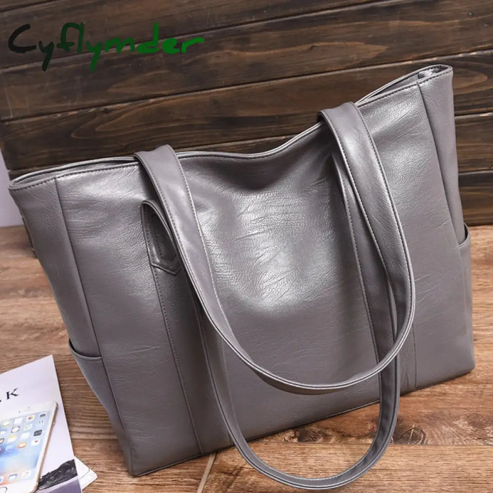 Cyflymder Women Pu Leather Handbags Fashion Big Capacity Tote Bags Retro Designer Double Strap