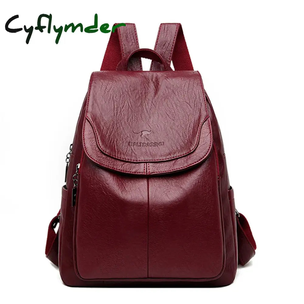 Cyflymder Women Quality Leather Backpacks For Girls Sac A Dos Casual Daypack Black Vintage Backpack