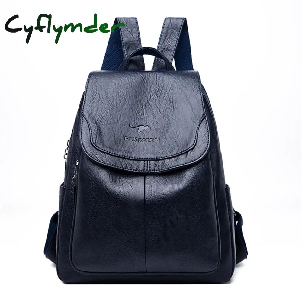 Cyflymder Women Quality Leather Backpacks For Girls Sac A Dos Casual Daypack Black Vintage Backpack