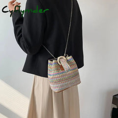 Cyflymder Women Retro Weave Bucket Messenger Bag For New Trend Colorful Ethnic Style Female