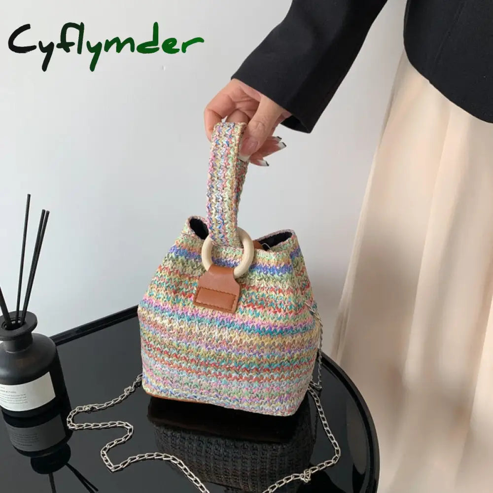 Cyflymder Women Retro Weave Bucket Messenger Bag For New Trend Colorful Ethnic Style Female