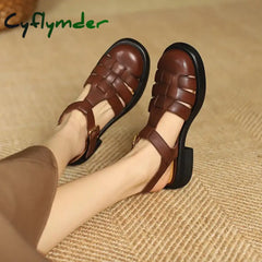 Women Sandals Retro Genuine Leather Luxury Roman Sandals Casual Buckle Strap Summer Shoes GLADIATOR Thick Heel Women Shoes