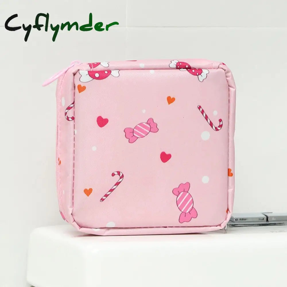 Cyflymder Women Sanitary Napkin Storage Bag Portable Cotton Pad Pouch Cosmetic Bags Girls Travel