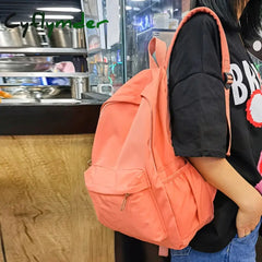 Cyflymder Women Schoolbag Waterproof Large Capacity School Backpack Smooth Zipper Solid Color Teens Girl Casual Daypack