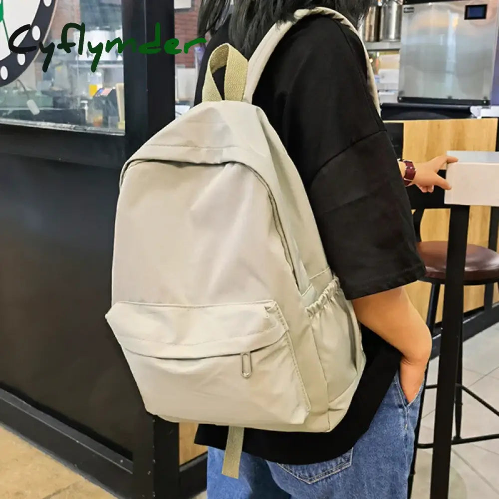 Cyflymder Women Schoolbag Waterproof Large Capacity School Backpack Smooth Zipper Solid Color Teens Girl Casual Daypack