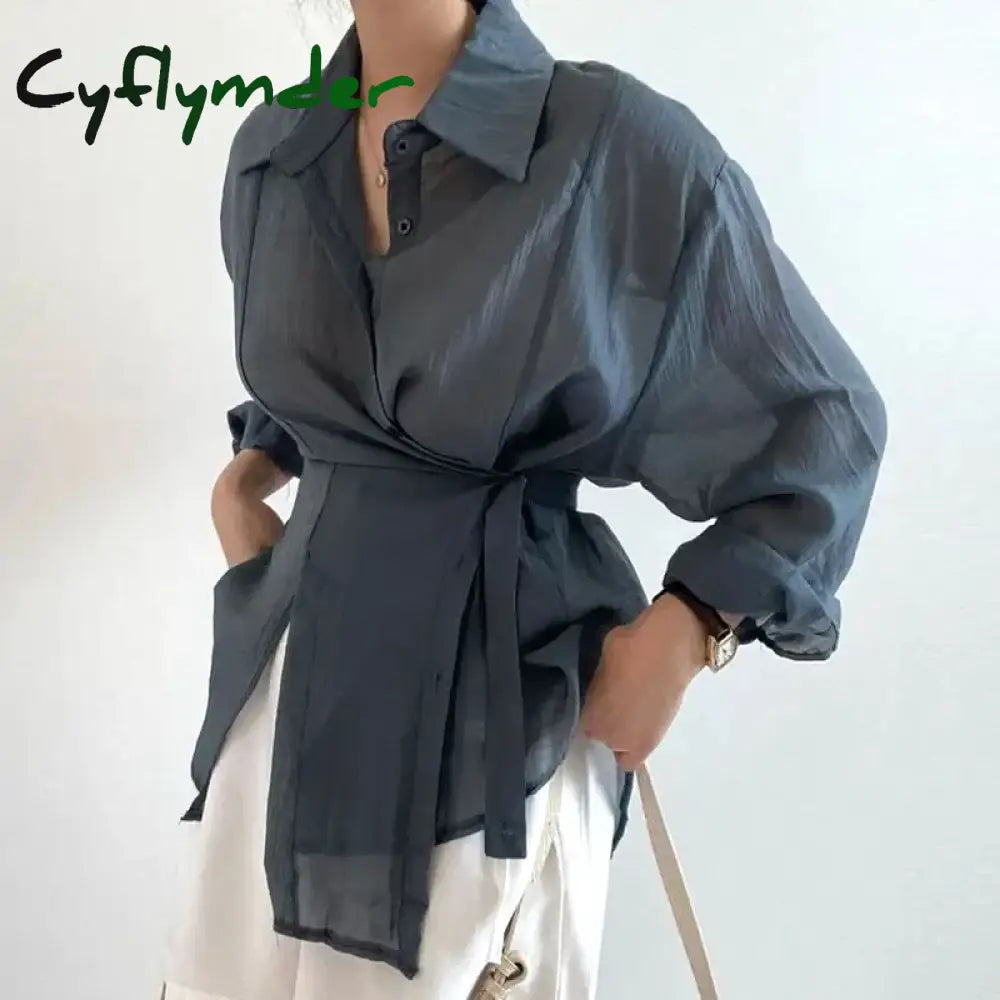 Cyflymder Women Shirt Chic Loose Long Sleeve Blouse 2024 Fashion Casual Button Shirts Tops Office