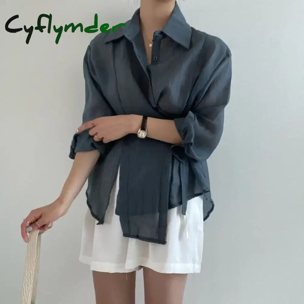 Cyflymder Women Shirt Chic Loose Long Sleeve Blouse 2024 Fashion Casual Button Shirts Tops Office