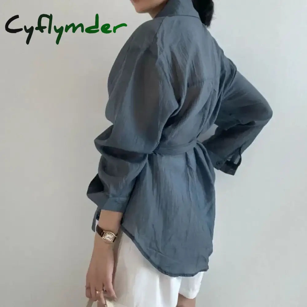 Cyflymder Women Shirt Chic Loose Long Sleeve Blouse 2024 Fashion Casual Button Shirts Tops Office