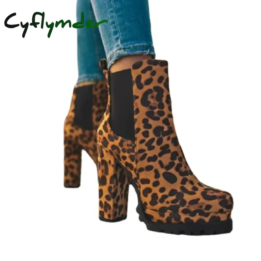 Cyflymder Women Shoes Ankle Boots Woman Sexy High Heels Pattern Chunky Heel Shoes Ladies Female Open Toe Women’s Sude