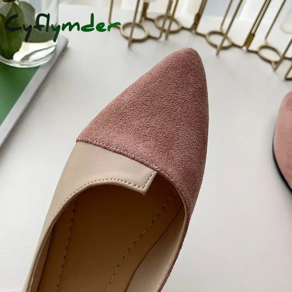 Cyflymder Women Shoes Fashion Splice Color Mule Flats Pointed Toe Ballerina Ballet Flat Slip on Shoe Zapatos Mujer