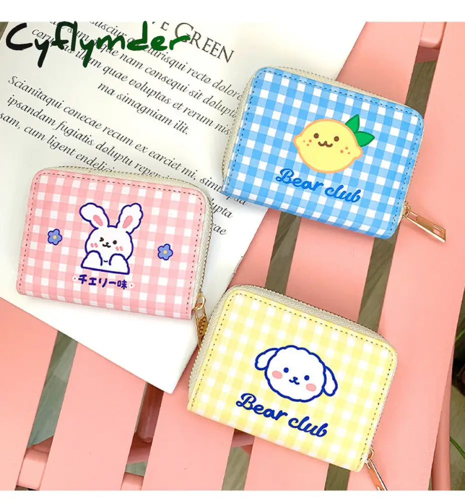 Cyflymder Women Short Cute Wallet Korean Cartoon Bear Small Mini Coin Purse Clutch Card Cash