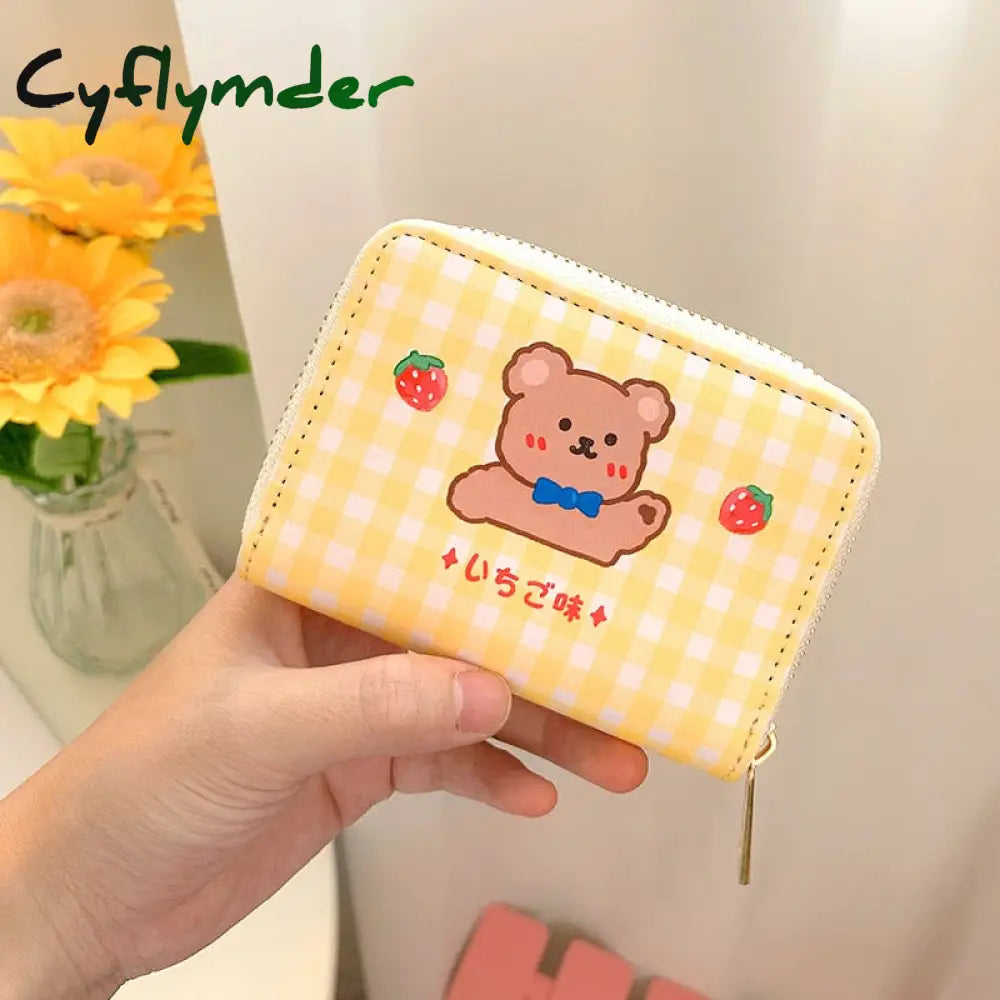 Cyflymder Women Short Cute Wallet Korean Cartoon Bear Small Mini Coin Purse Clutch Card Cash