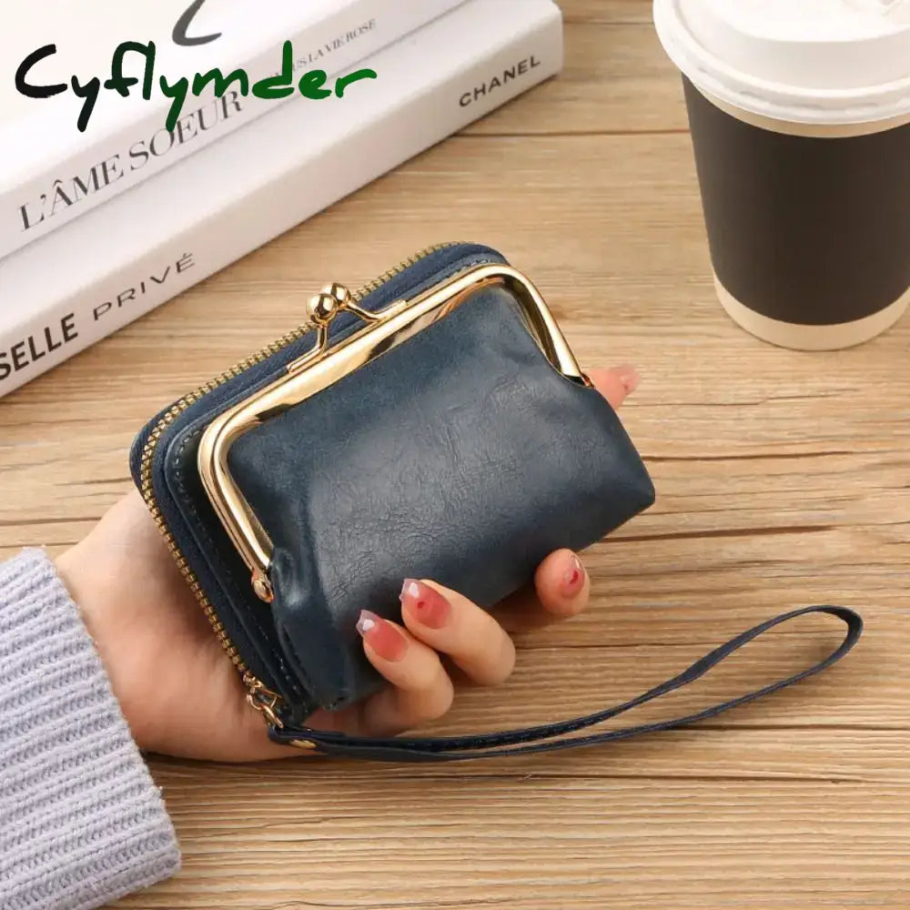 Cyflymder Women Short Wallets Female Short Hasp Coin Purses Ladies Portable PU Leather Money Bag Large Capacity Card