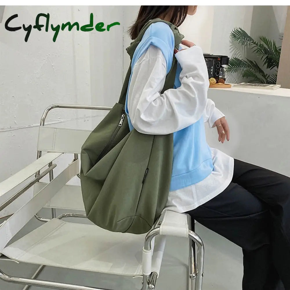 Cyflymder Women Shoulder Bag Nylon Handbag Girl Shopper Crossbody Fashion Casual Solid Color Simple